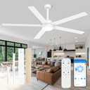 72 Inch Ceiling Fans with Lights and Remote&App- Large Outdoor Ceiling Fan Quiet DC Motor Dimmable 6 Speeds Timing Reversible Modern Industrial Ceiling Fan for Living Room Patio Indoor Outdoor-White