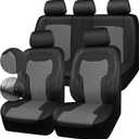 CAR-GRAND Breathable Air Mesh Car Seat Covers, Leather Car Seat Covers Full Set, Airbag Compatible Universal Fit Seat Covers Protector for Cars Trucks SUV Pick-up Sedan Interior (Black Grey)