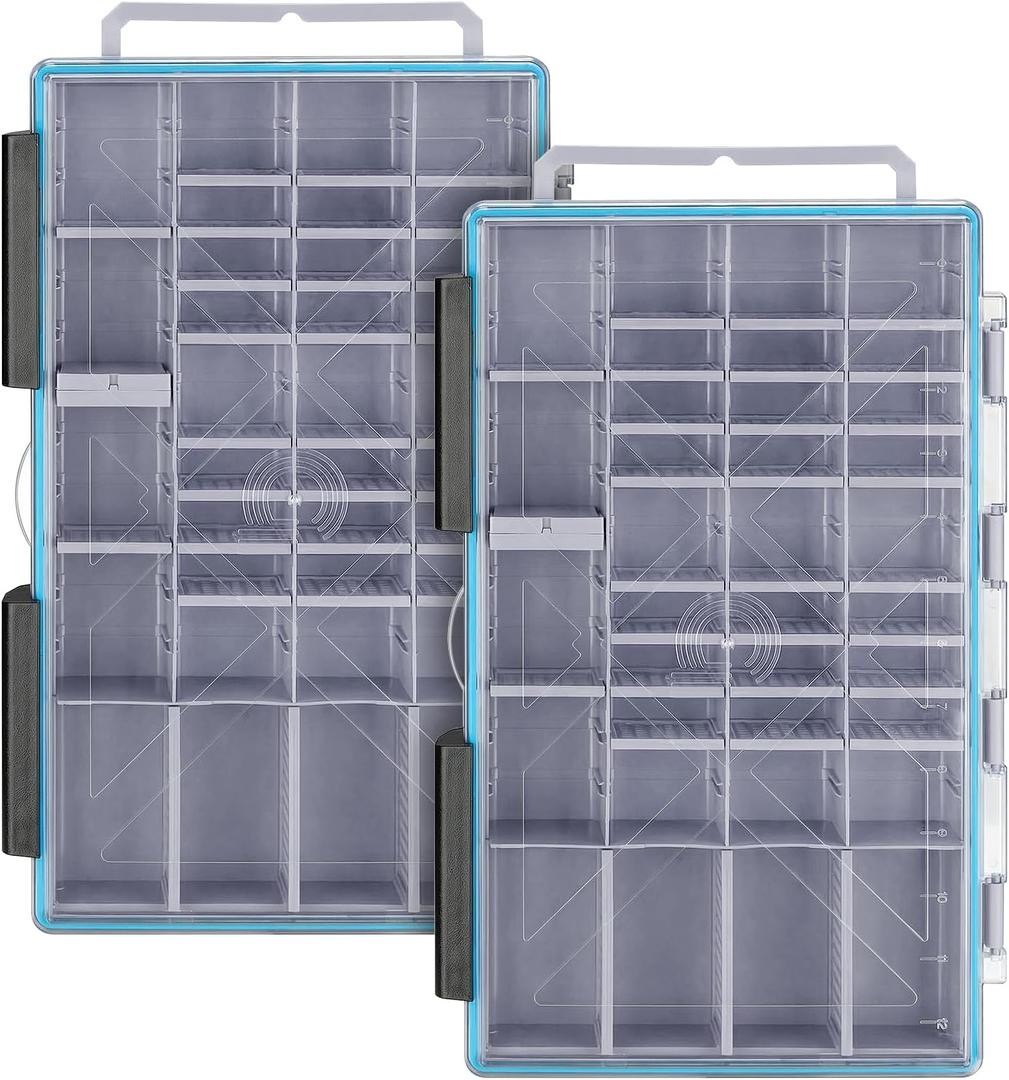 Gonex Fishing Tackle Boxes, 2-Pack Waterproof 3700 Tackle Trays with Adjustable Dividers, Portable Clear Plastic Tackle Organizers with DIY Dividers for Lures, Hooks, Bass Gear, Gray