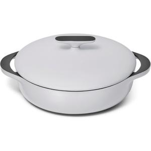 Caraway Enameled Cast Iron Braiser - 3.5 qt Braiser Pan - 3 Layer Enamel Coating - No Seasoning Required - Compatible With All Stovetops - Oven Safe - Free From Forever Chemicals - Gray