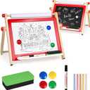 Kids Art Easel, Tabletop Easel for Kids,Wooden Double Sided Kids Easel with Magnetic Whiteboard,Chalkboard and Paper Roll,Great for Girls Boys Ages 3 4 5 Gift