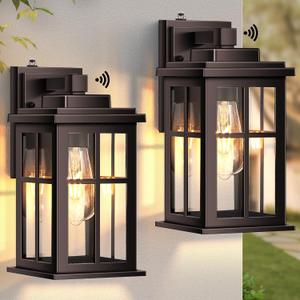 Bronze Dusk to Dawn Outdoor Lighting, 2 Pack Porch Lights, Outdoor Wall Lights with Tempered Glass, Light Fixture for House, Garden, Entryway, Doorway, Waterproof (Oil-Rubbed Bronze)