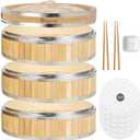 11.8-Inch Vertical Bamboo Steamer Basket, 3-Tier with Stainless Steel Rings | 50 Liners, Sauce Dish & 2-Chopsticks | Cooking Pot for Buns Dumplings Rice Vegetables Dim Sum