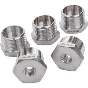 LTWFITTING Bar Production Stainless Steel 316 Pipe Hex Bushing Reducer Fittings 1" Male x 1/4" Female NPT Fuel Water Boat (Pack of 5)
