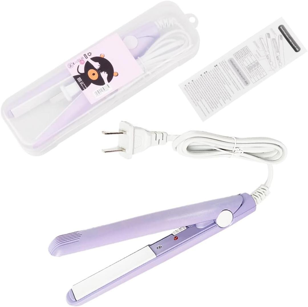 Mini Hair Straightener2 in 1 Straight and Curly 100-240V 20W Tourmaline Ceramic + PlasticMini Flat Iron Small Mini Straightener Flat Iron for Travel, Dormitory or Home (US Plug)
