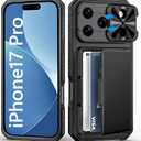 for iPhone 17 Case Wallet, Card Holder (3-5 Cards), Camera Cover Stand, Military Grade Drop Protection, Rugged Hard Heavy Duty Men Women Shockproof Phone Case for iPhone 17 6.3" 2025, Black