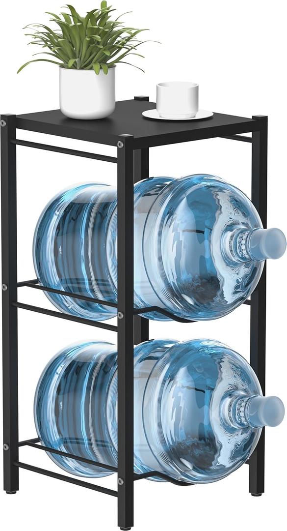 mocomax 5 Gallon Water Jug Rack, 3 Tier Detachable Water Bottle Holder With Storage Shelf, Heavy Duty Water Jug Dispenser Stand Organizer for Kitchen, Office, Home, Black