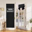 RYB HOME 100% Blackout Linen French Door Curtain - Home Decor No Drill Door Curtain for Front Window, Thermal Insulated Privacy Blinds with 2 Adhesive Tapes, W 30 x L 69, 1 Panel, Black