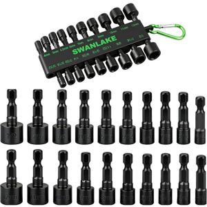 SWANLAKE 20PCS Power Nut Driver Set for Impact Drill, 1/4” Hex Head Drill Bit Set SAE and Metric