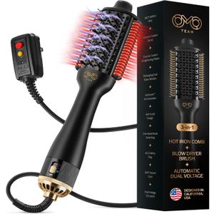 Blowout Brush Hair Dryer, 4-in-1 Blow Drying Brush, Authomatic Dual Voltage, Ionic Hair Straightener w/No Heat Damage, Light 1.3 lb Blowout Tool, Blow Dryer Curling Wand, Hot Air Styler for All Types
