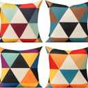 All Smiles Outdoor Throw Pillow Covers 16x16 Set of 4 Colorful Spring Fun Mid Century Modern Home Dcor Boho Summer Cushion Cases Patio Furniture Couch Living Room,Geometric Yellow Orange