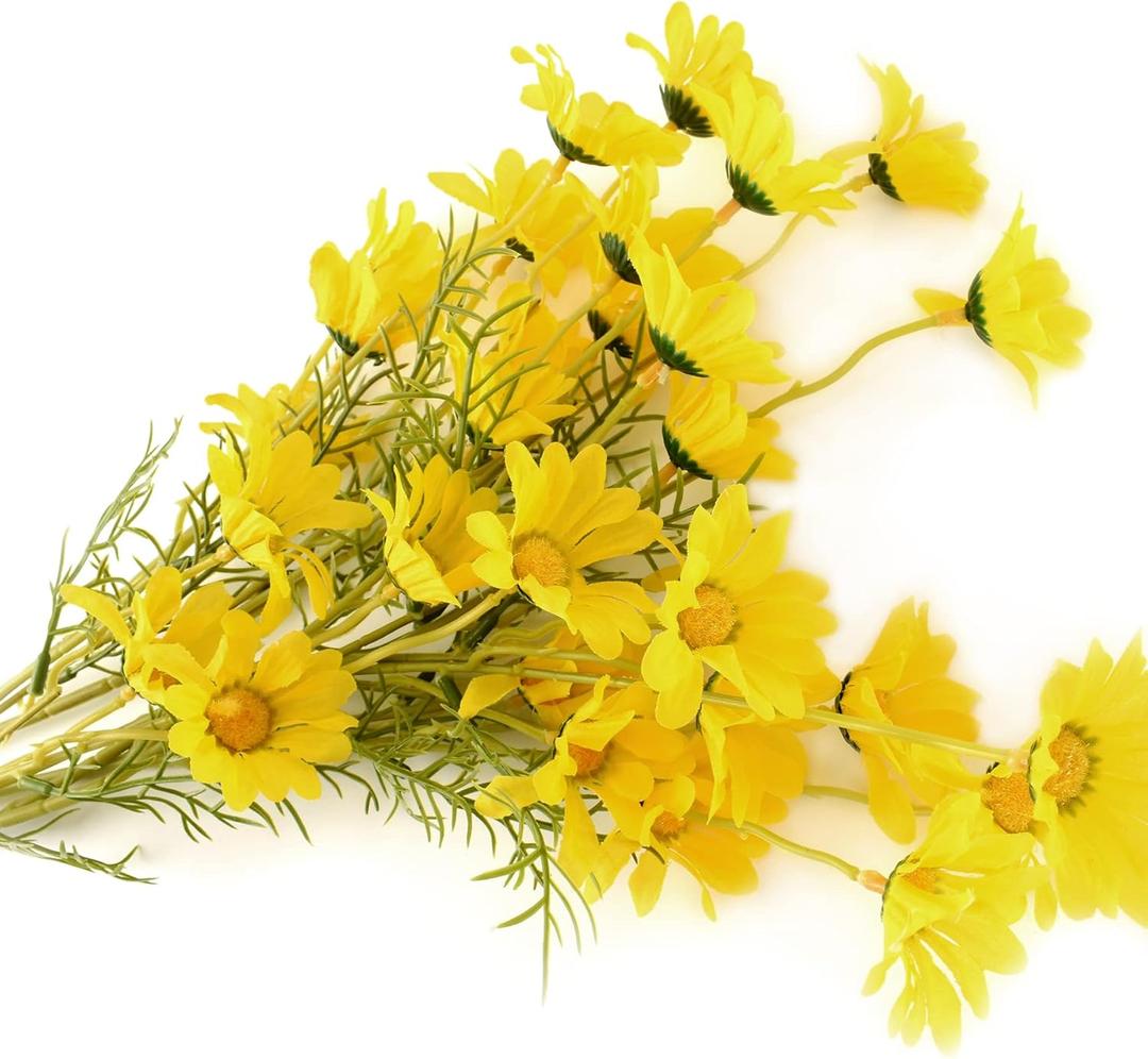 Artificial Daisy Flowers 6 Bundles 21 Faux Silk Daisy Flowers with Stems for Home Garden Vase Dcor (Yellow)