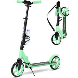 Foldable Kids Scooter with 8 inch Sturdy Wheels - Scooters for Kids, Teens, Adults Ages 8+, Adjustable Handlebar, Gift for Boys&Girls, 220lbs Max Load, Bearing ABEC7,Cup Holder (Green Gradient)