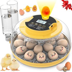 18 Egg Incubator with Automatic Egg Turning and Humidity Control, 360 View Chicken Incubator for Hatching Eggs with Temperature Display, Auto Record, Egg Candler, Extra 2 Water Bottles & 2 Egg Trays
