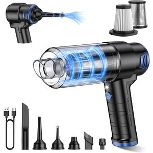 AHNR Handheld Car Vacuum Cleaner Cordless with 16000PA Powerful Suction, 4-in-1 Portable Mini Vacuum Cleaner & Air Duster with Multi-Accessories, Hand Held Vacuum Cordless Rechargeable for Car Home