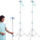 TrelaCo 2 Pack Portable IV Pole Stand, Collapsible Adjustable IV Stand with 4 Hooks & 3 Leg Tripod Base, Aluminum Alloy Drip Bag Holder, Height Adjustable 20-79 Inches for Hospital, Clinic & Home Care