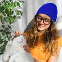 2 x American Trends Unisex Beanie Hat Warm Winter Hats Soft Knit Hat Plain Skull Caps for Men Women Lightweight Beanie (Blue)