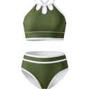 Kdwdvbn Kids Swimsuits Piece Adjustable Shoulder Strap Color Block Bikini Sets with Removable Padding Lake Green Girls Bathing Suits Size 7-8 (Green)
