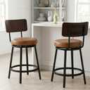Swivel Bar Stools Set of 2, 26" Counter Height Barstools with Solid Wood Back & Metal Legs, Faux Leather Bar Chairs, Mid-Century Modern Counter Stools for Kitchen Island, Caramel Brown