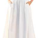 KUTUMAI Lace Corset Midi Dress Tie Flowy Summer Spring Wedding Guest Dresses for Women Sundress with Pockets (White, XL)