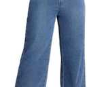 Womens Pull On Wide Leg Jeans 90s Stretch High Waisted Crop Denim Pants for Women 2024 Trendy, Large Light Blue