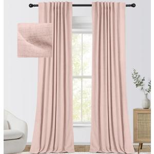 100% Blackout Curtains for Bedroom, Thermal Black Out Curtains, Back Tab/Rod Pocket Linen Blackout Drapes, Room Darkening Drapes for Living Room, 52''W x 96''L, Pink