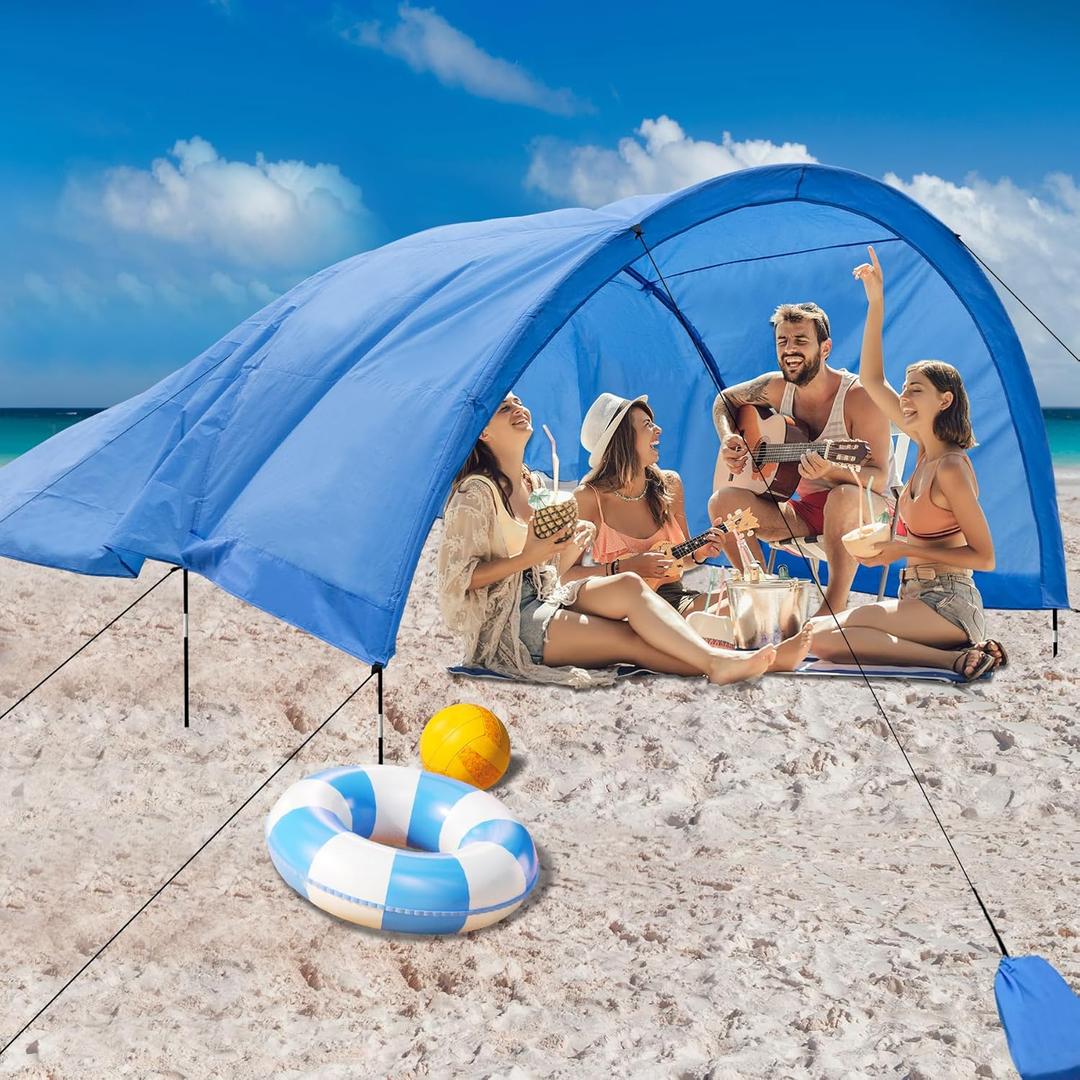 Beach Shade - 200 Sq. Ft Beach Canopy for 4-8 People, Portable Sun Shelter with UV Protection, Lightweight & Easy Setup for Family Outdoor Activities (Light Blue)