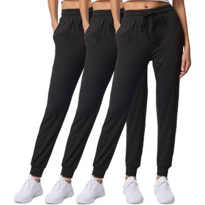 Real Essentials 3 Pack: Women's Ultra-Soft Lounge Joggers Sweatpants Athletic Yoga Pants with Pockets (Large)