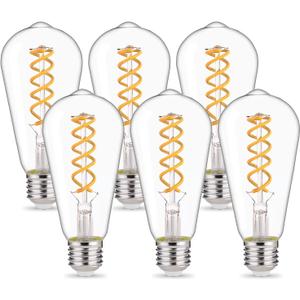 ST58 (ST19) LED Edison Bulbs 60 Watt Equivalent, CRI 80+, High Brightness Soft White 2700K Clear Glass, Dimmable Antique LED Filament Bulbs, E26 Medium Base, 6 Pack