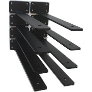 8 Pack - 12 inch Black Hidden L Shelf Bracket (1/5 Inch Thicked) Iron Floating Shelf Brackets Rustic Industrial Metal Brackets for Shelf Support