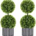 Artificial Boxwood Topiary Tree, Two 17'' Potted Boxwood Tree Topiary Ball Artificial Plant Shrub Greenery Arrangements in Pots Boxwood Tabletop for Table Desk Bookshelf Decor