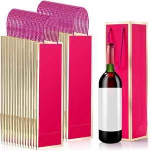 Mimorou 50 Pack Graduation Wine Bags Bulk Wine Bottles Gift Bags with Handles 13.8x3.8x3.8 Reusable Gold Foil Print Kraft Paper Liquor Bottle Gift for Wedding Bridal Shower Birthday supplies(Rose Red)