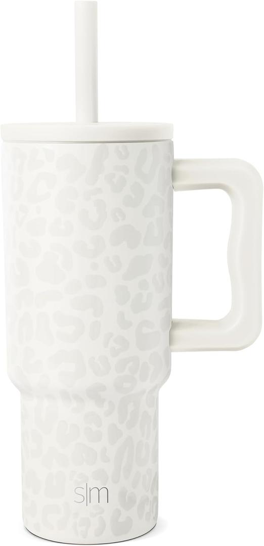 Simple Modern Kids 24 oz Tumbler with Handle and Silicone Straw Lid | Spill Proof and Leak Resistant | Reusable Stainless Steel Bottle | Gift for Kids Boys Girls | Trek Collection | Cream Leopard