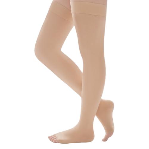 LIANPTRON 20-30 mmHg Compression Stockings for Women and Men, Open Toe Thigh High Compression Socks, Best Support for Varicose Veins, Edema, DVT 2 XL