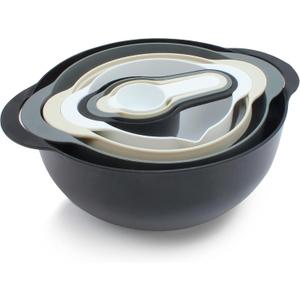 COOK WITH COLOR Nesting Bowls with Measuring Cups Colander and Sifter Set - Includes Mixing Bowls, Colander, Sifter and Measuring Cups, Black, 8 Pc Bowl