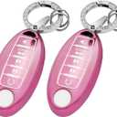 Koongloong 2 Pack Key Fob Cover for Nissan 5 Button Pink Car Keys Case Altima Rogue Sentra Pathfinder Maxima Murano Versa Armada Accessories Bling Keychain TPU Women Girly