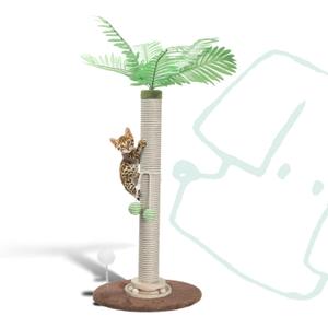 Cat Scratching Post 34 Inch with Rotating Turntable and Removable Hanging Ball, Cat Scratcher for Indoor Cats, Ultra Stable Base, Paw-FGreen Baseriendly Jute Material, Brown Base