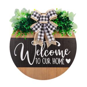 Interchangeable Welcome Sign for Front Door with 4 Seasonal Wreaths and 14 Changeable Icons, Farmhouse Front Porch Dcor, Front Door Decoration, Seasonal Rustic Wooden Wall Sign home dcor (7wood)