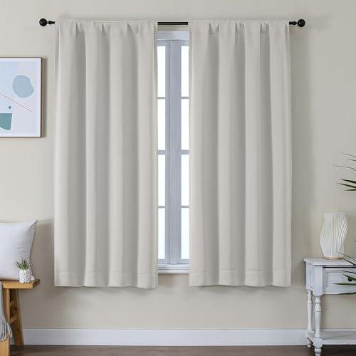 Simplebrand Ava Natural Blackout Curtains for Bedroom 63 Inch Length 2 Panels Set, Solid Thermal Insulated Energy Saving Rod Pocket Window Treatment Curtains Blackout Drapes, W40 x L63 Inch, Natural