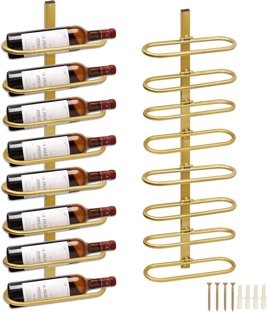 Wine Rack Wall Mounted for 8 Wine Bottles, Metal Wall Hanging Wine Holder Storage, Wine Organizer Shelf for Kitchen Dining Room Bar (Golden)