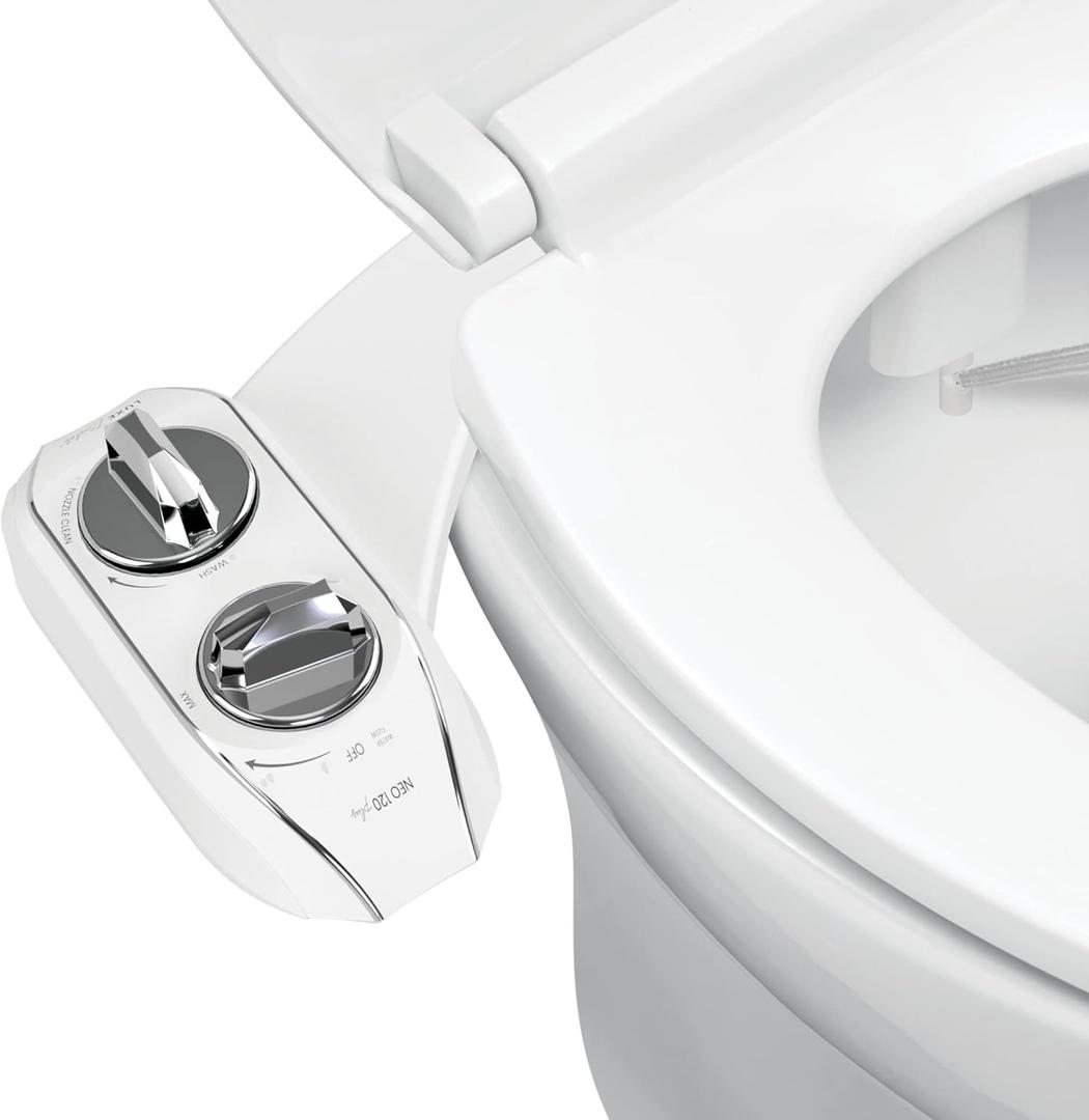 LUXE Bidet NEO 120 Plus - Patented Bidet Attachment for Toilet Seat, Innovative Hinges to Clean, Slide-in Easy Install, Advanced 360 Self-Clean, Single Nozzle, Rear Wash (Chrome)