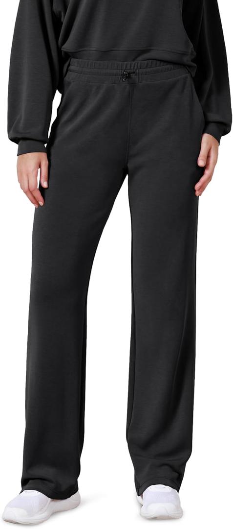 ODODOS Women's Modal Soft Wide Leg Pants with Pockets Adjustable Shockcord High Waist Casual Lounge Pants 29" Inseam (Large, Black)