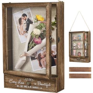 AW BRIDAL 11X16 Large Shadow Box Picture Frames Deep Shadow Boxes Display Cases with Removable Shelves and Drawers, Brown Wooden Memory Boxes for Keepsakes with Slot Christmas Decorations Gifts