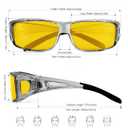 Anti-Glare Night-Driving Glasses Fit-Over-Glasses: Night Vision Glasses for Men Wrap-Around Glasses for Women (Transparent Grey + Matte Black + Transparent Blue)