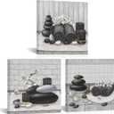 RnnJoile Spa Canvas Wall Art Zen Stone Orchid Picture Painting Black and White Still Life Prints for Bathroom Zen Meditation Room Decor Framed 12"x12" for Each