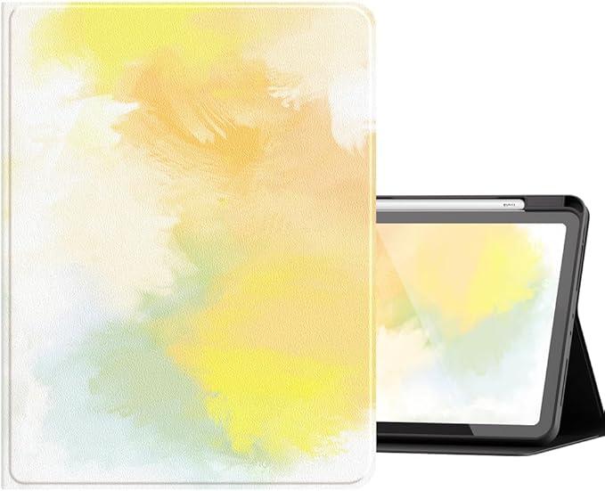 Marble Floral Case for iPad 9.7 Inch 5th/6th Generation, Case for iPad6/iPad5/iPad Air 2/Air Case with Pencil Holder,Slim Lightweight Book Style Clear Back Cover,N-Yellow Marble, Size: iPad5/iPad6/Air/Air2