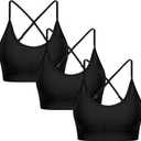 OVESPORT 3 Piece Women's Workout Sports Bras Seamless Tie-dye Strappy Gym Yoga Crop Bra (Large, Black Black Black)