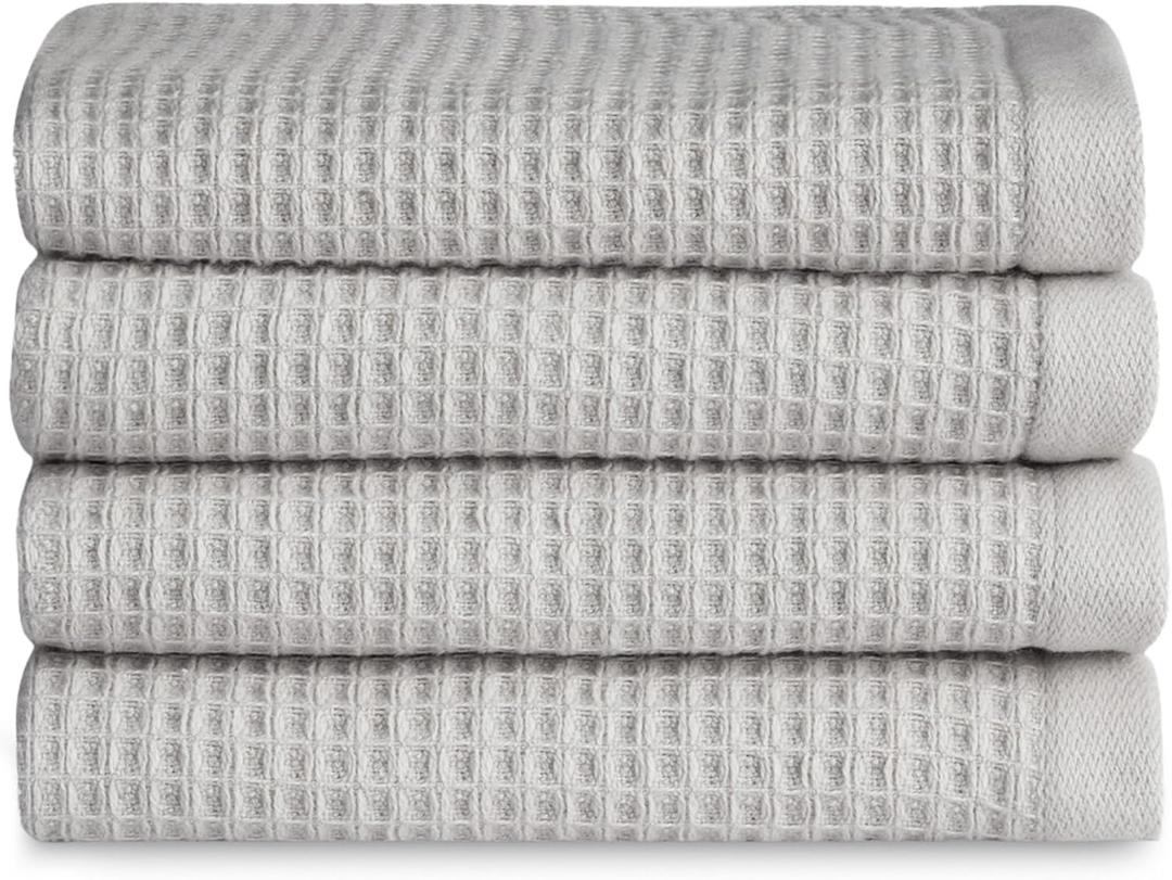 Cozy Earth Waffle Washcloths - 60% Cotton 40% Viscose from Bamboo Washcloths 13 x 13 Inches - Soft & Absorbent Terry, Reversible Mini Textured Waffle & Weave Pattern - 4 Pack (Light Grey)