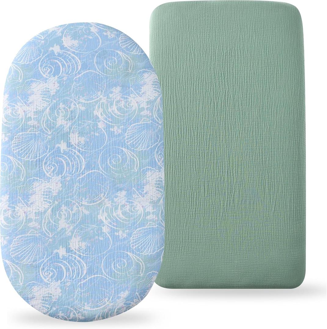 TADO MUSLIN Organic Cotton Muslin Bassinet Sheets, 2 Pack – Soft, Breathable, Universal Fit for Oval, Rectangle & Hourglass Mattresses, Machine Washable, Neutral Colors for Baby Boys & Girls