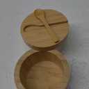 HTB Bamboo Salt Cellar with Mini Spoon, Kitchen Salt Box with Swivel Magnetic Closure Lid, Round Salt Container to Storage Pepper Spice Bath Salt Sea Salt (1PC)